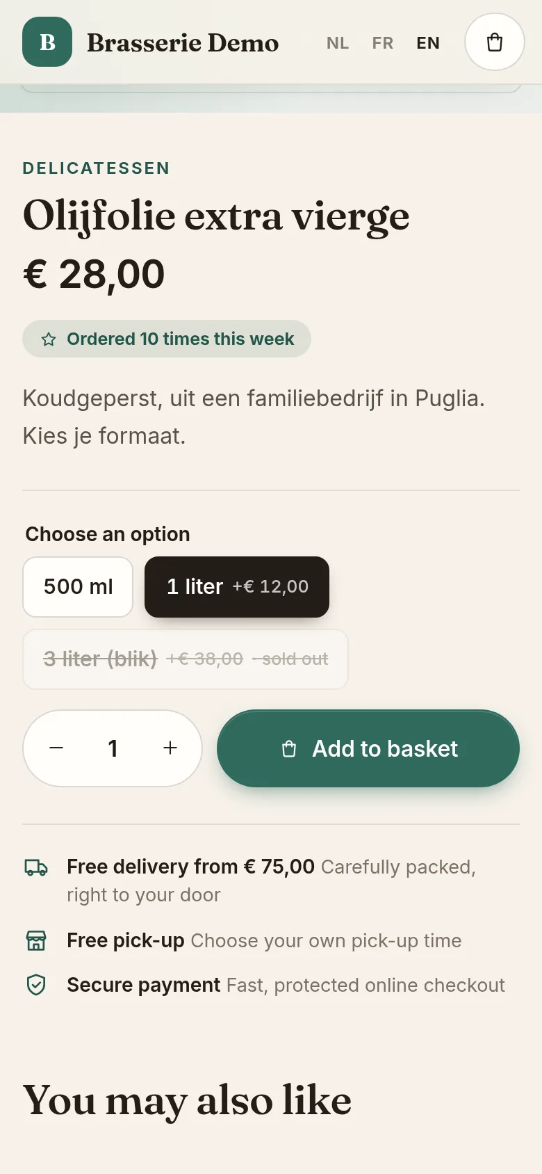 A product page with variants on a phone