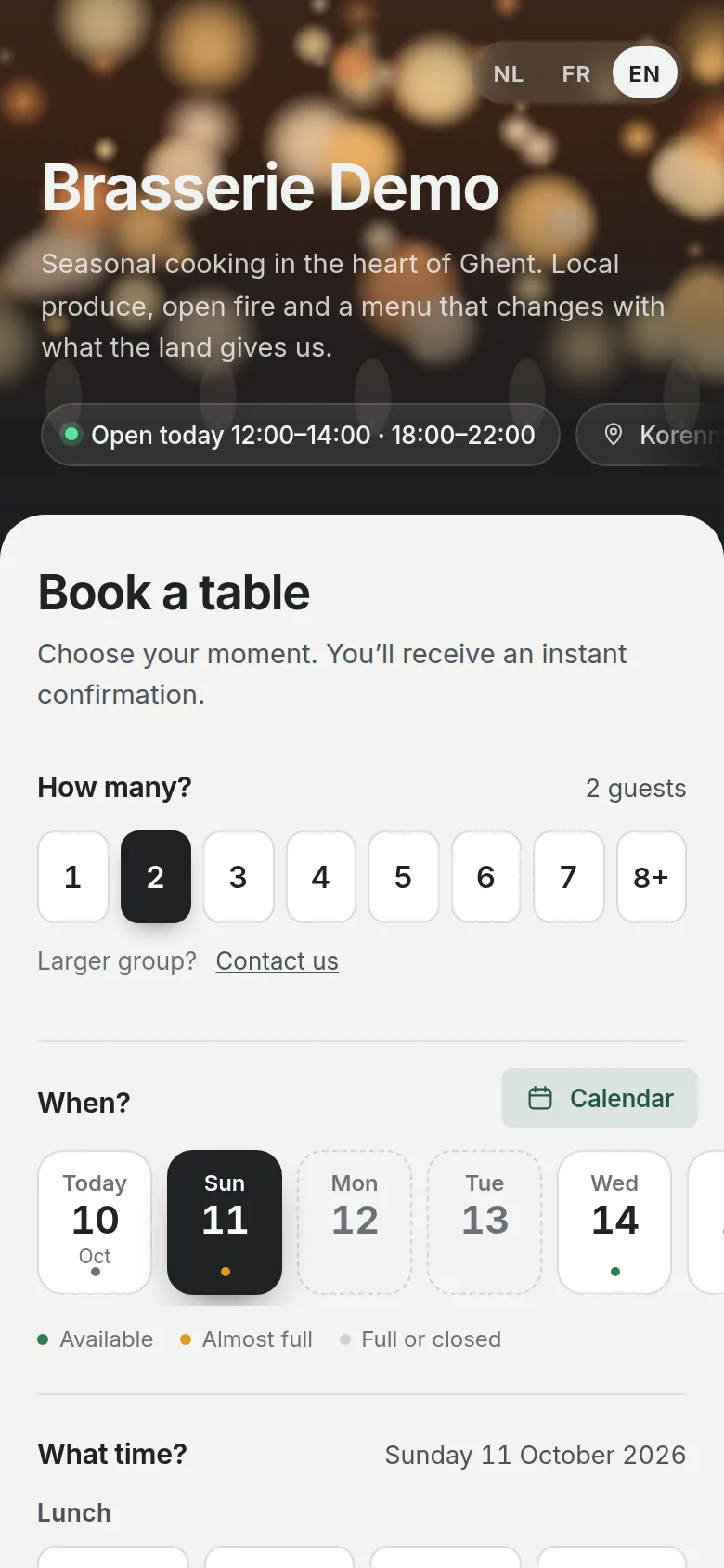 The booking page on a phone