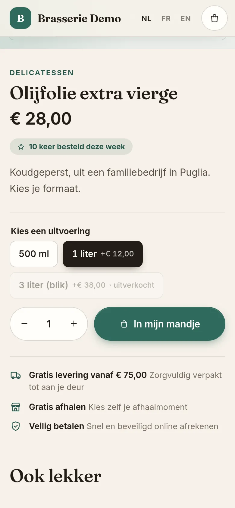 Een productpagina met varianten op een gsm