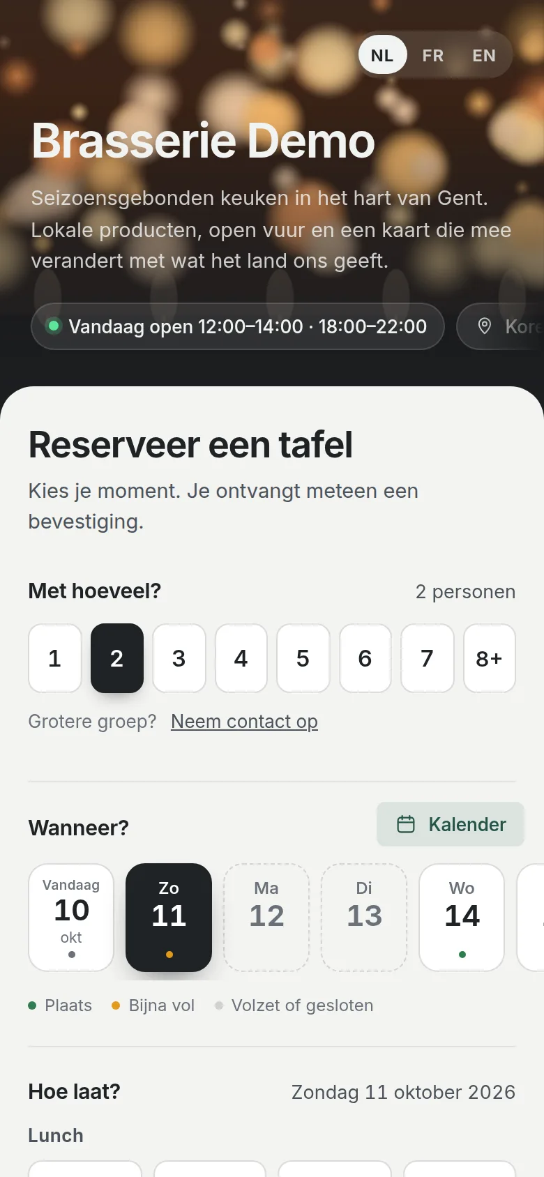 De boekingspagina op een gsm